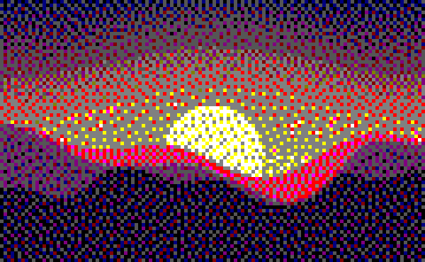 a sunset drawn with 16 colours